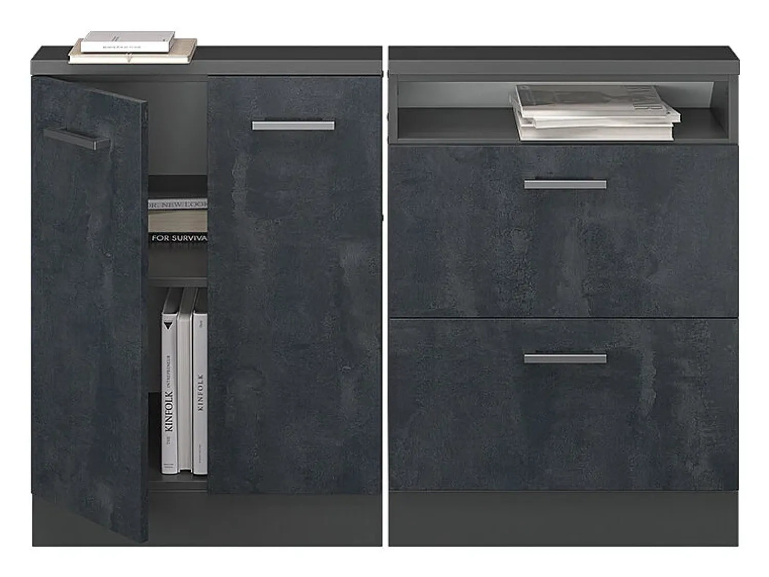 Móvel De Arrumação*Vicco Armário de cozinha para sótão inclinado concreto 120x46x81.6 r-line Preto
