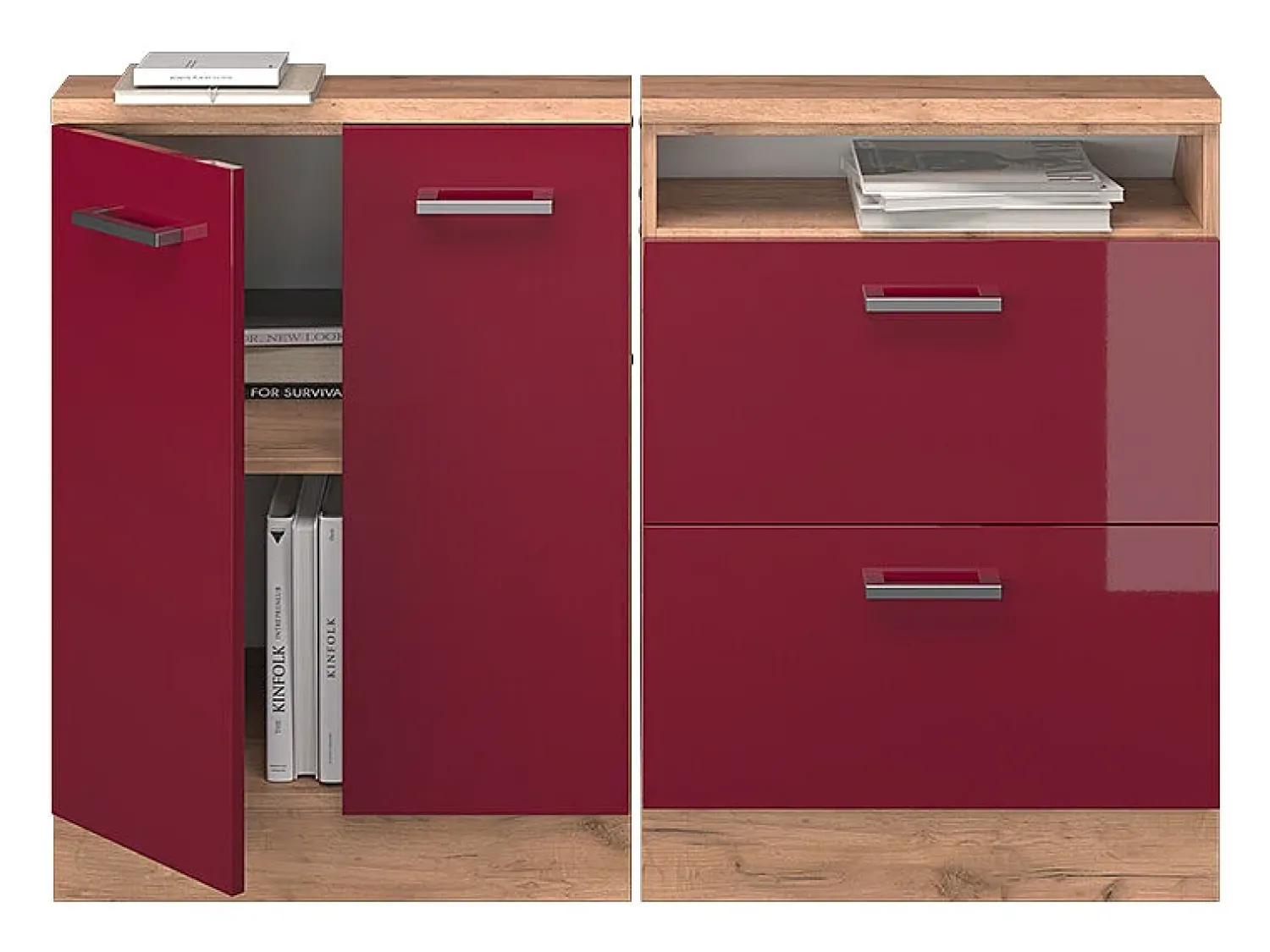 Móvel De Arrumação*Vicco Armário de cozinha para sótão inclinado alto brilho 120x46x81.6 r-line Vermelho