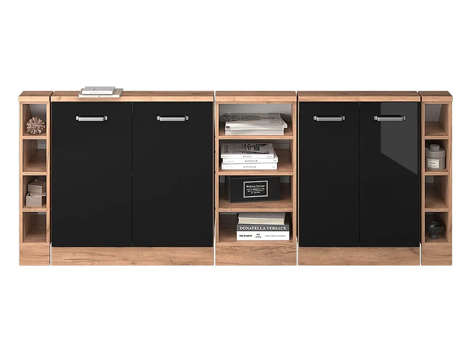 Móvel De Arrumação*Vicco Armário de cozinha para sótão inclinado alto brilho 210x46x81.6 r-line Preto