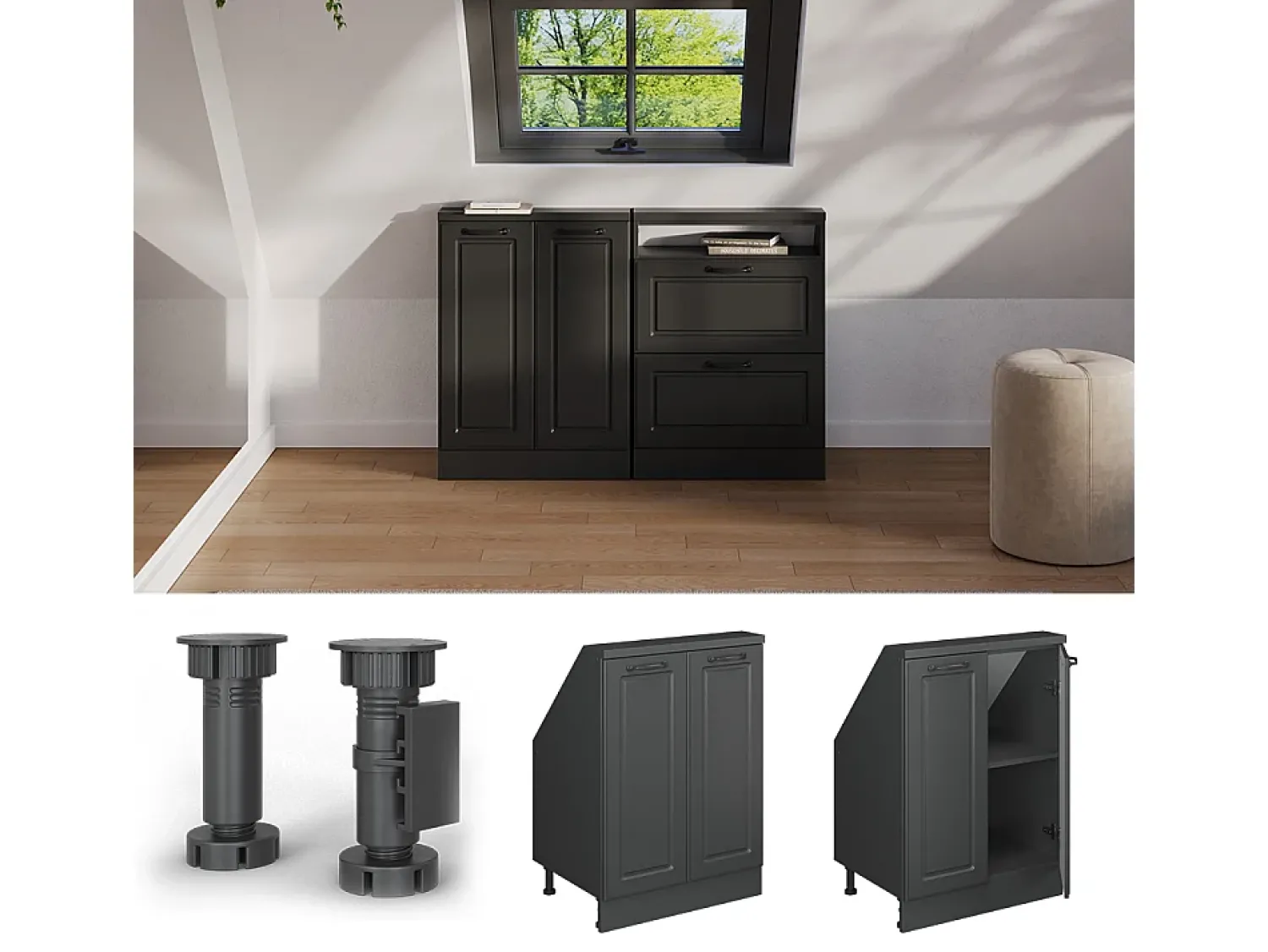 Vicco Armário de cozinha para sótão inclinado casa de campo antracite 60x46x81.6 r-line^ Móvel De Arrumação