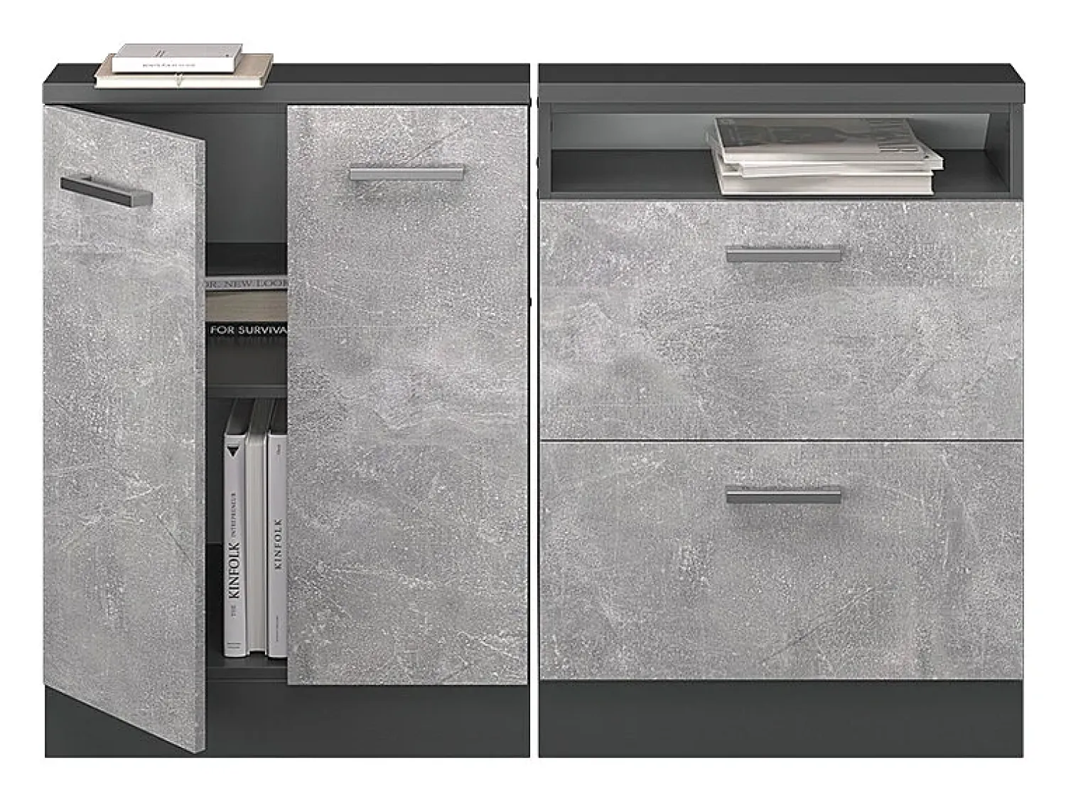Móvel De Arrumação|Vicco Armário de cozinha para sótão inclinado betão 120x46x81.6 r-line Cinzento claro