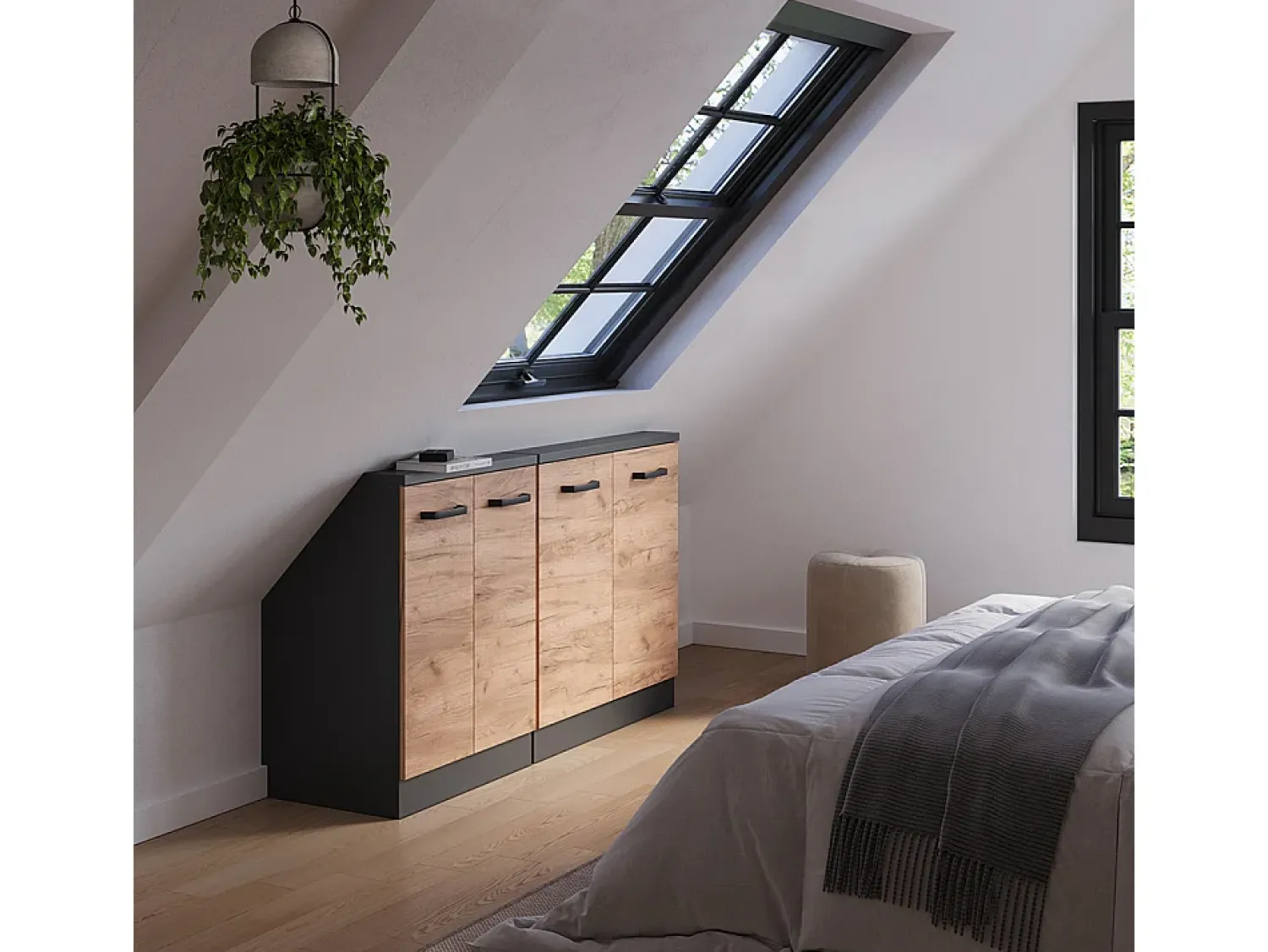 Móvel De Arrumação|Vicco Armário de cozinha para sótão inclinado carvalho goldkraft 140x46x81.6 r-line Natural escuro