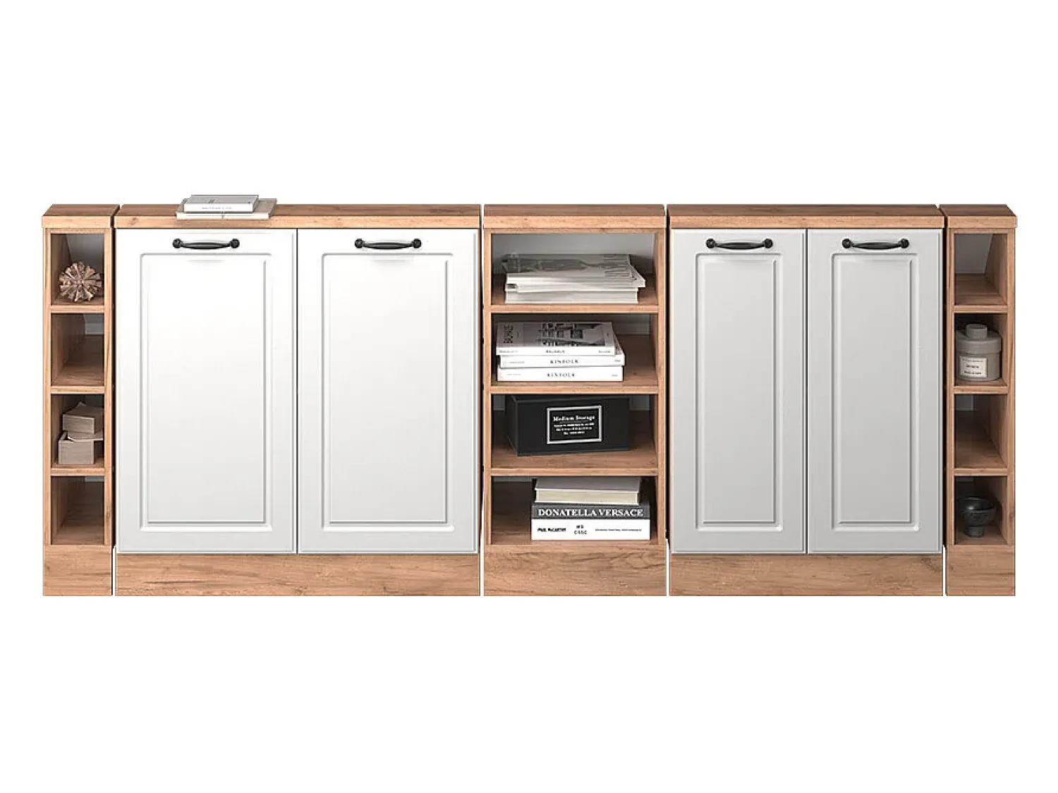 Vicco Armário de cozinha para sótão inclinado casa de campo branca 210x46x81.6 r-line^ Móvel De Arrumação