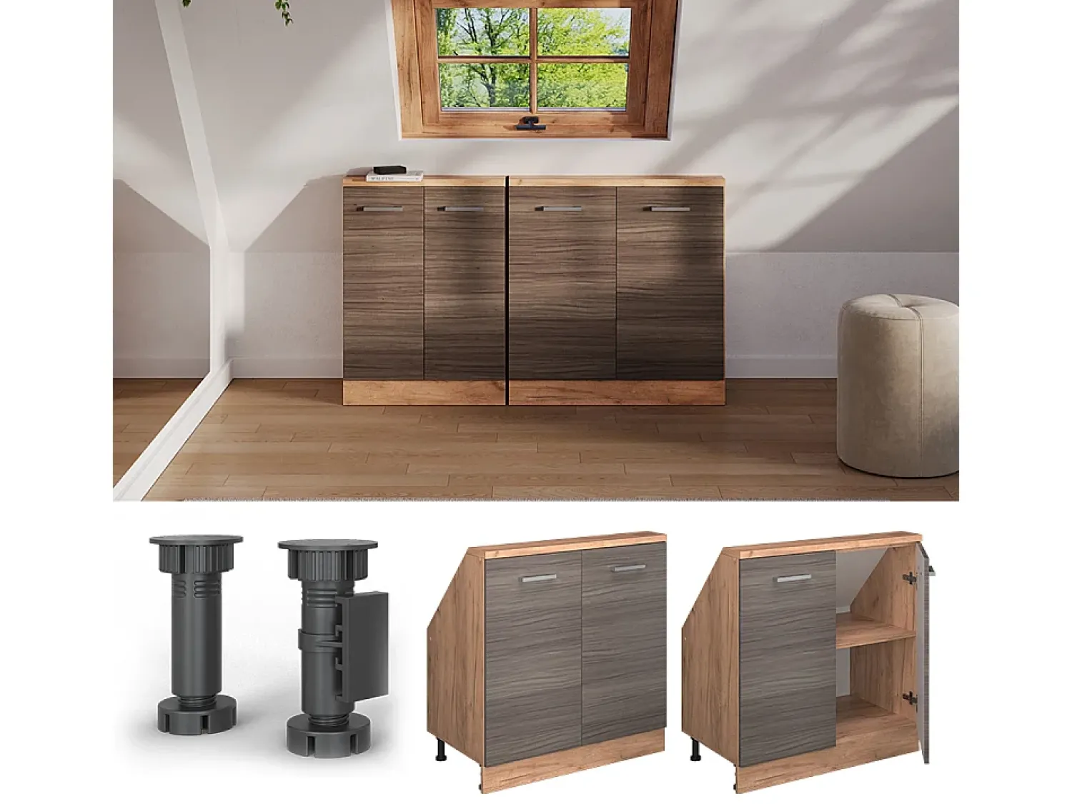 Móvel De Arrumação|Vicco Armário de cozinha para sótão inclinado cinza nobre 80x46x81.6 r-line Cinzento claro
