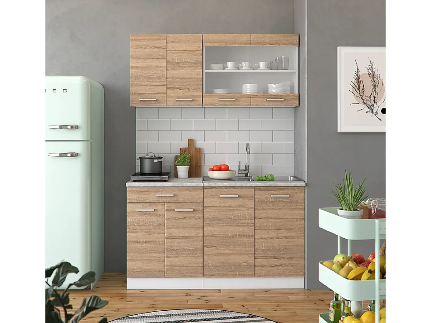Vicco Armário de cozinha para sótão inclinado sonoma 210x46x81.6 r-line^ Móvel De Arrumação
