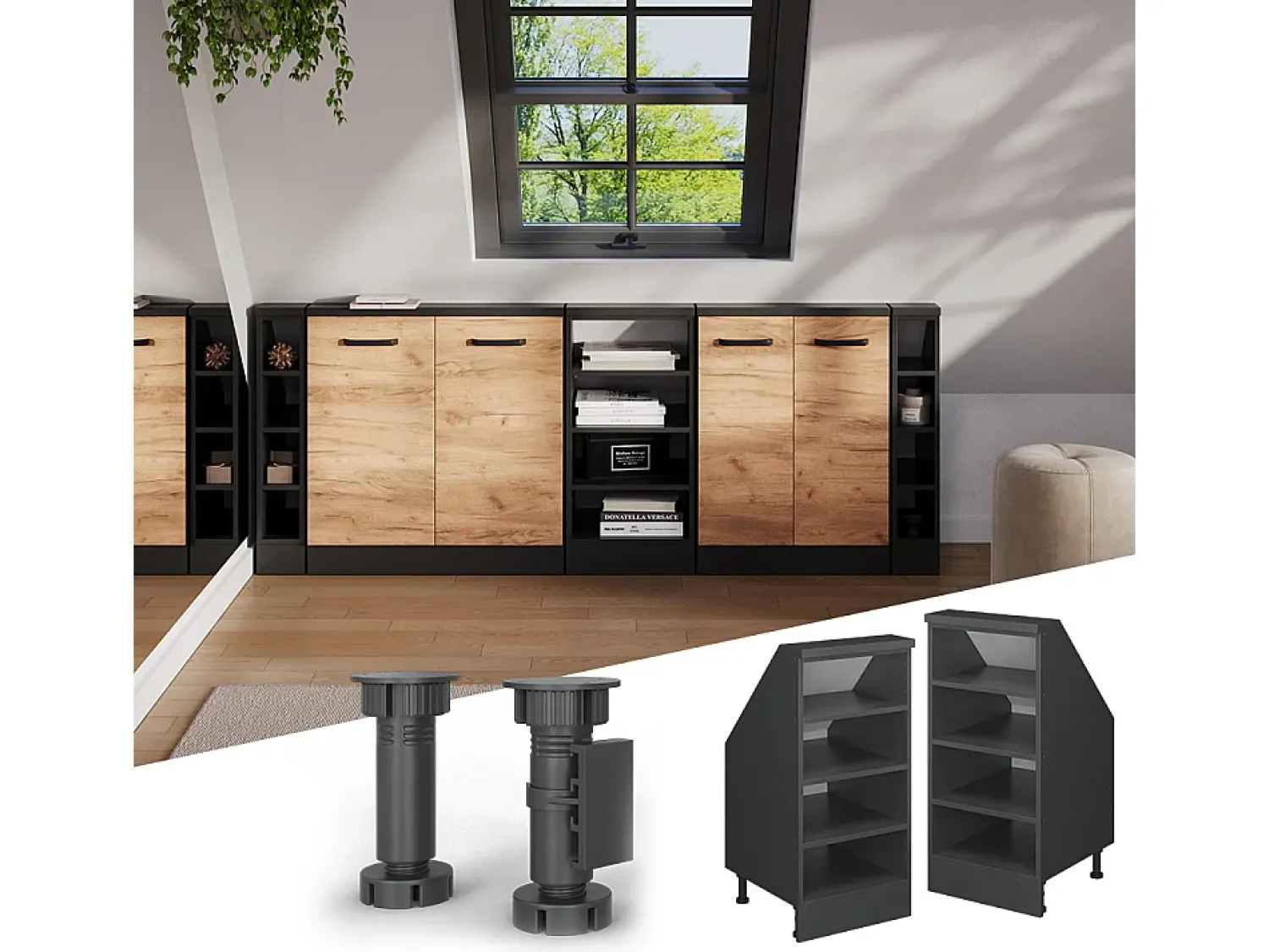 Móvel De Arrumação*Vicco Armário de cozinha para sótão inclinado antracite 40x46x81.6 r-line Cinza antracite
