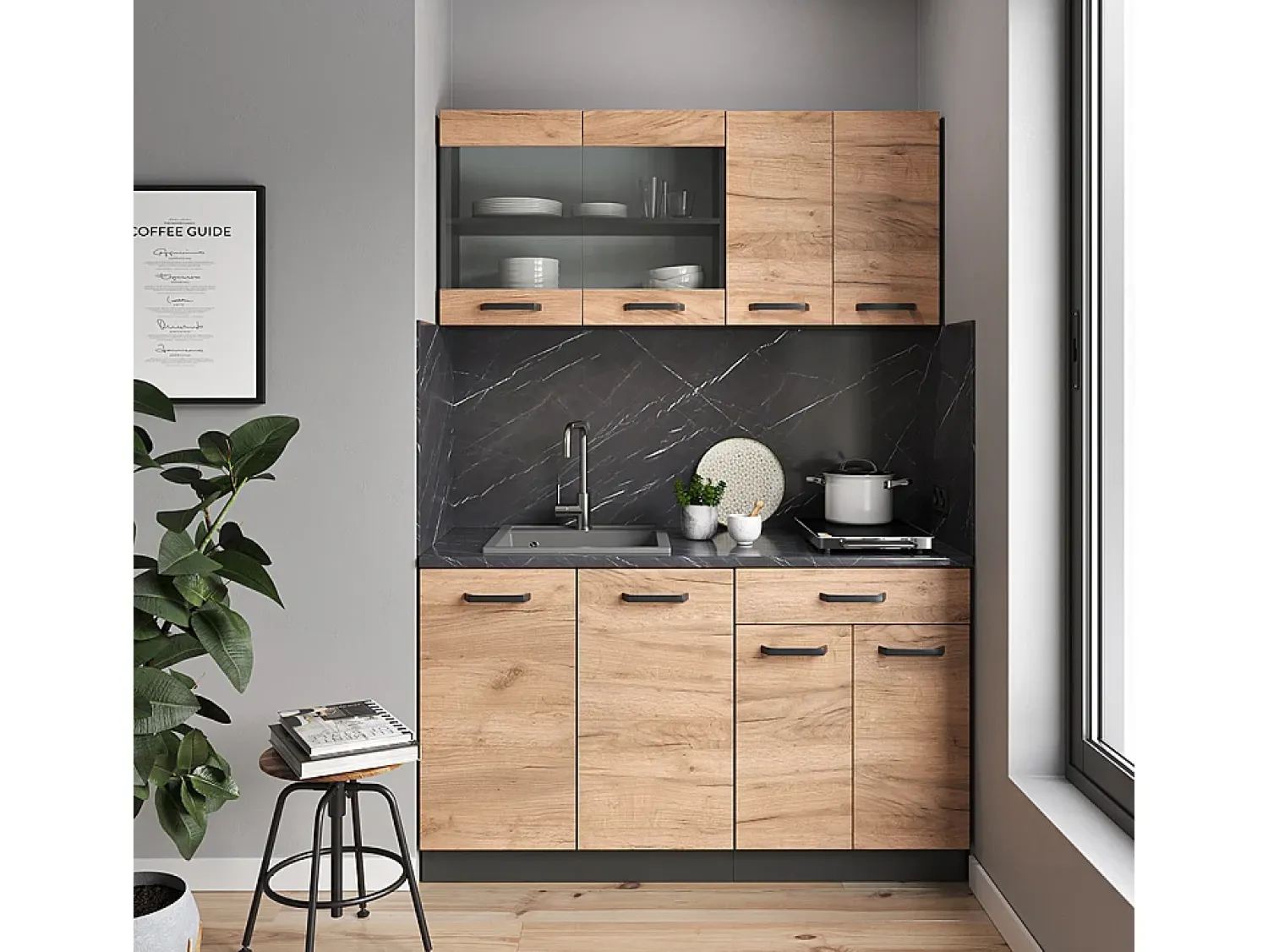 Sale Vicco Armário de cozinha para sótão inclinado carvalho goldkraft 60x46x81.6 r-line Natural escuro