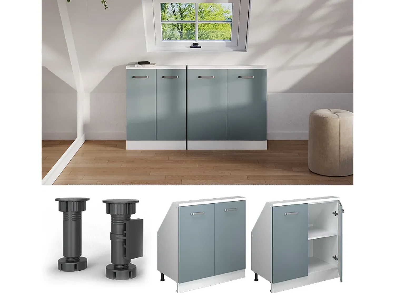 Móvel De Arrumação*Vicco Armário de cozinha para sótão inclinado -cinza 80x46x81.6 r-line Azul