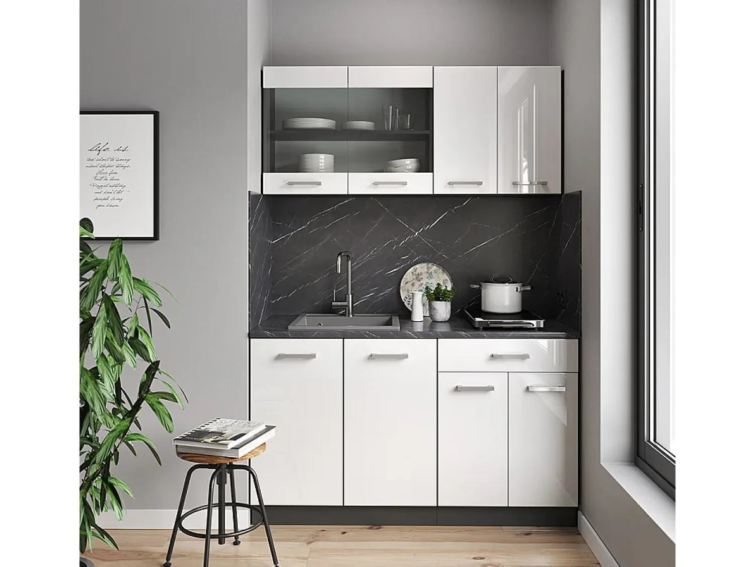 Móvel De Arrumação*Vicco Armário de cozinha para sótão inclinado alto brilho 80x46x81.6 r-line Branco