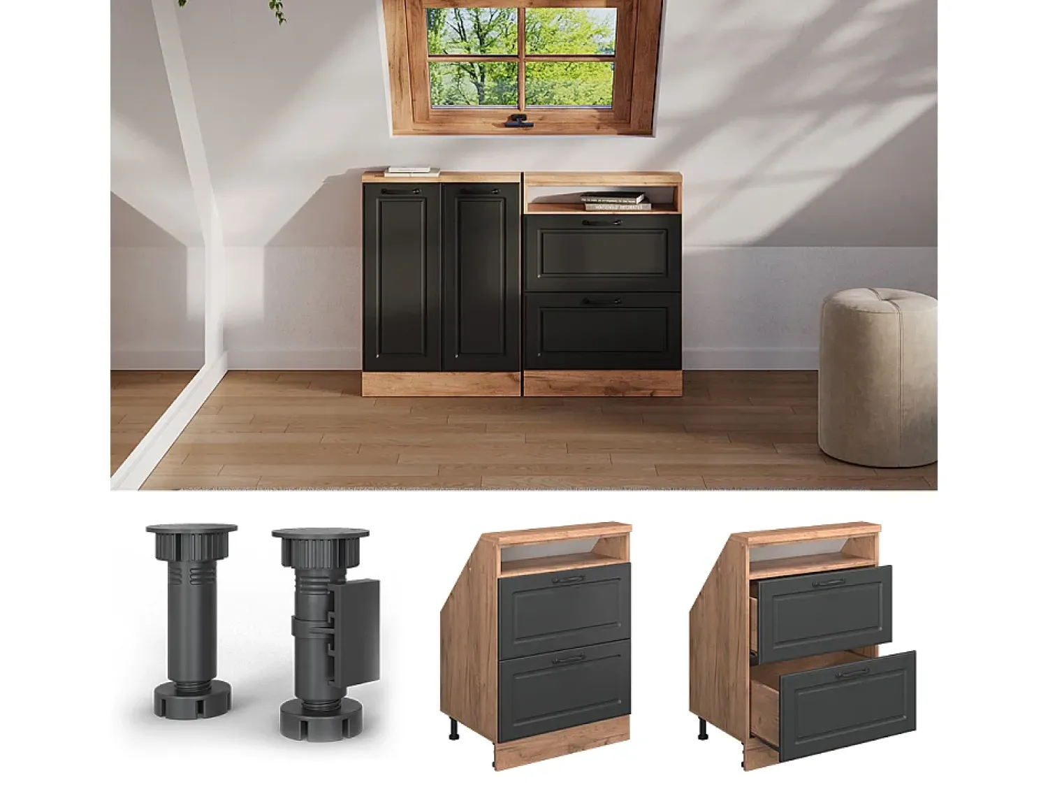 Sale Vicco Armário de cozinha para sótão inclinado casa de campo antracite 60x46x81.6 r-line Cinza antracite