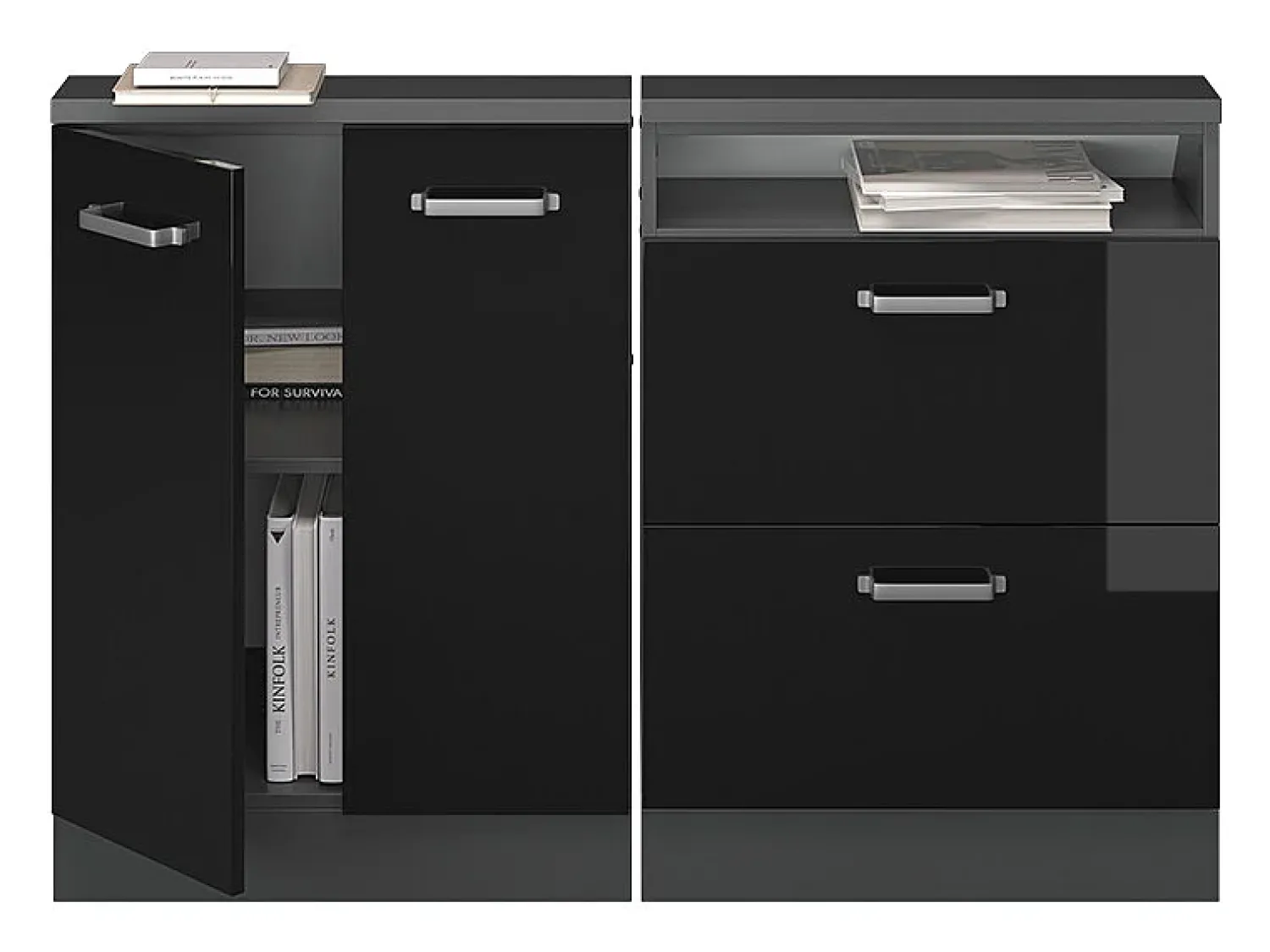 Vicco Armário de cozinha para sótão inclinado alto brilho 120x46x81.6 r-line^ Móvel De Arrumação