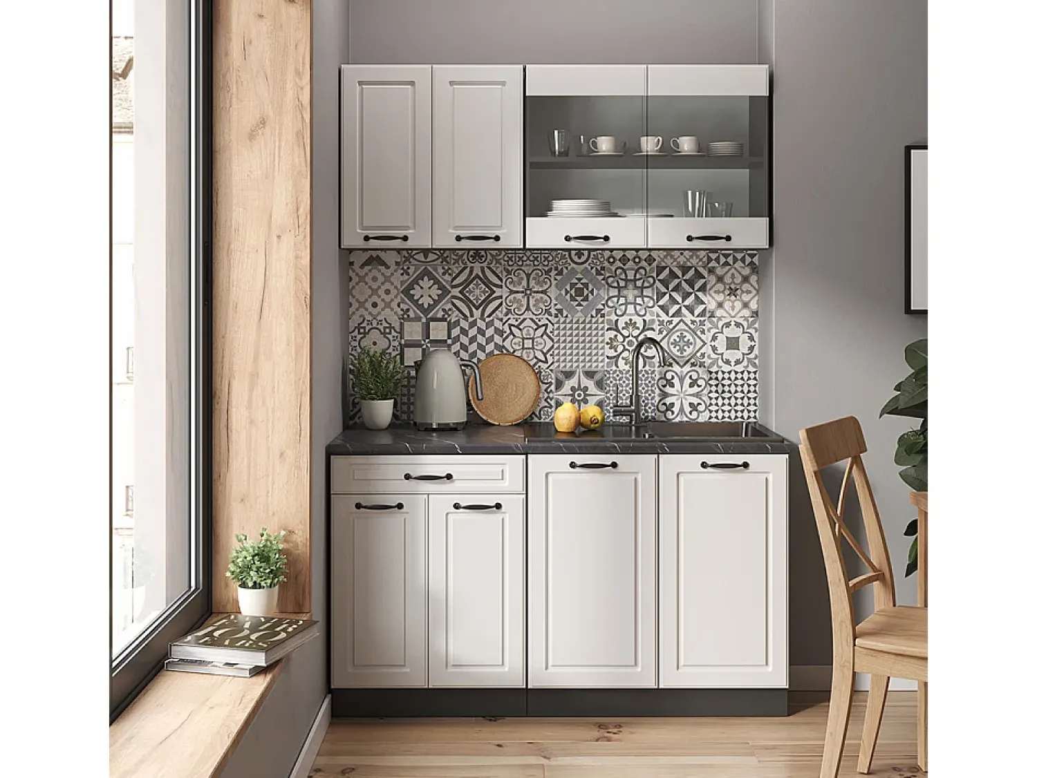 Sale Vicco Armário de cozinha para sótão inclinado casa de campo branca 210x46x81.6 r-line Branco sujo