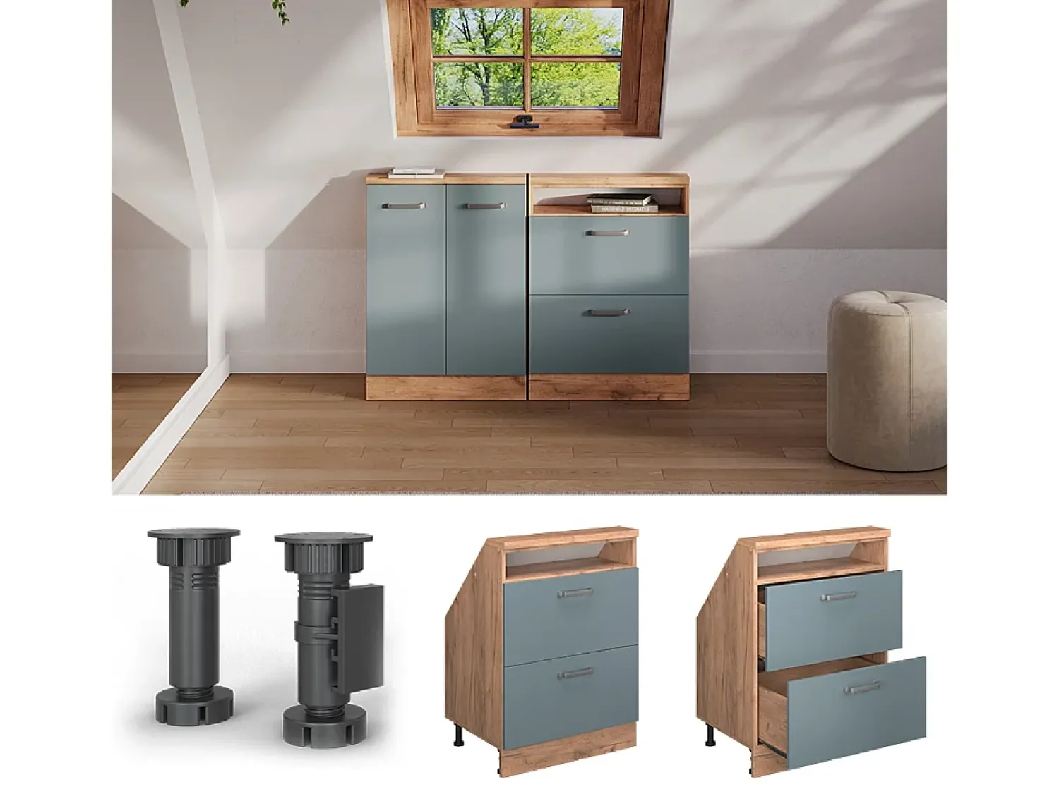 Móvel De Arrumação*Vicco Armário de cozinha para sótão inclinado -cinza 60x46x81.6 r-line Azul