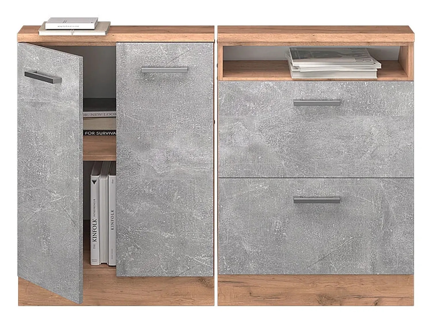 Vicco Armário de cozinha para sótão inclinado betão 120x46x81.6 r-line^ Móvel De Arrumação