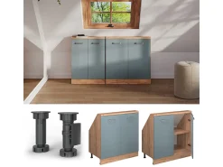 Clearance Vicco Armário de cozinha para sótão inclinado -cinza 80x46x81.6 r-line Azul