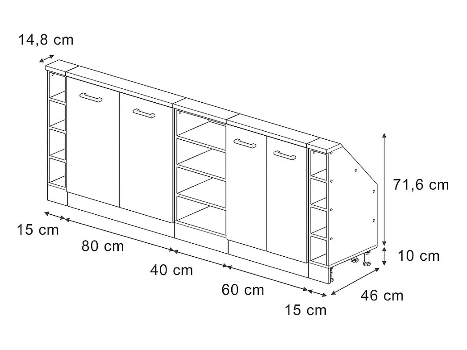 Vicco Armário de cozinha para sótão inclinado brilhante/branco 210x46x81.6 r-line^ Móvel De Arrumação