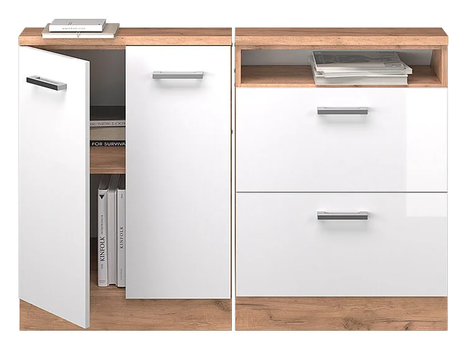 Hot Vicco Armário de cozinha para sótão inclinado alto brilho 120x46x81.6 r-line Branco