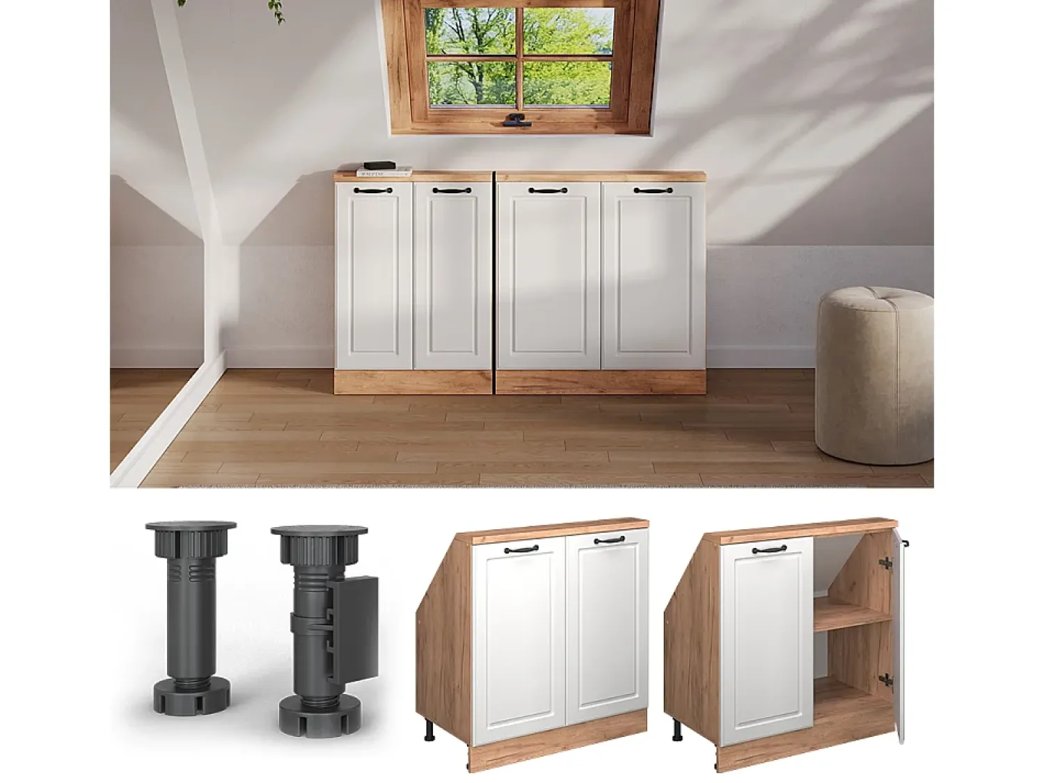 Vicco Armário de cozinha para sótão inclinado casa de campo branca 80x46x81.6 r-line^ Móvel De Arrumação
