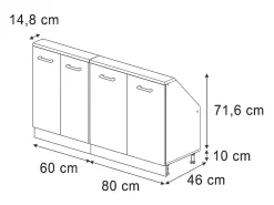 Vicco Armário de cozinha para sótão inclinado carvalho goldkraft 140x46x81.6 r-line^ Móvel De Arrumação