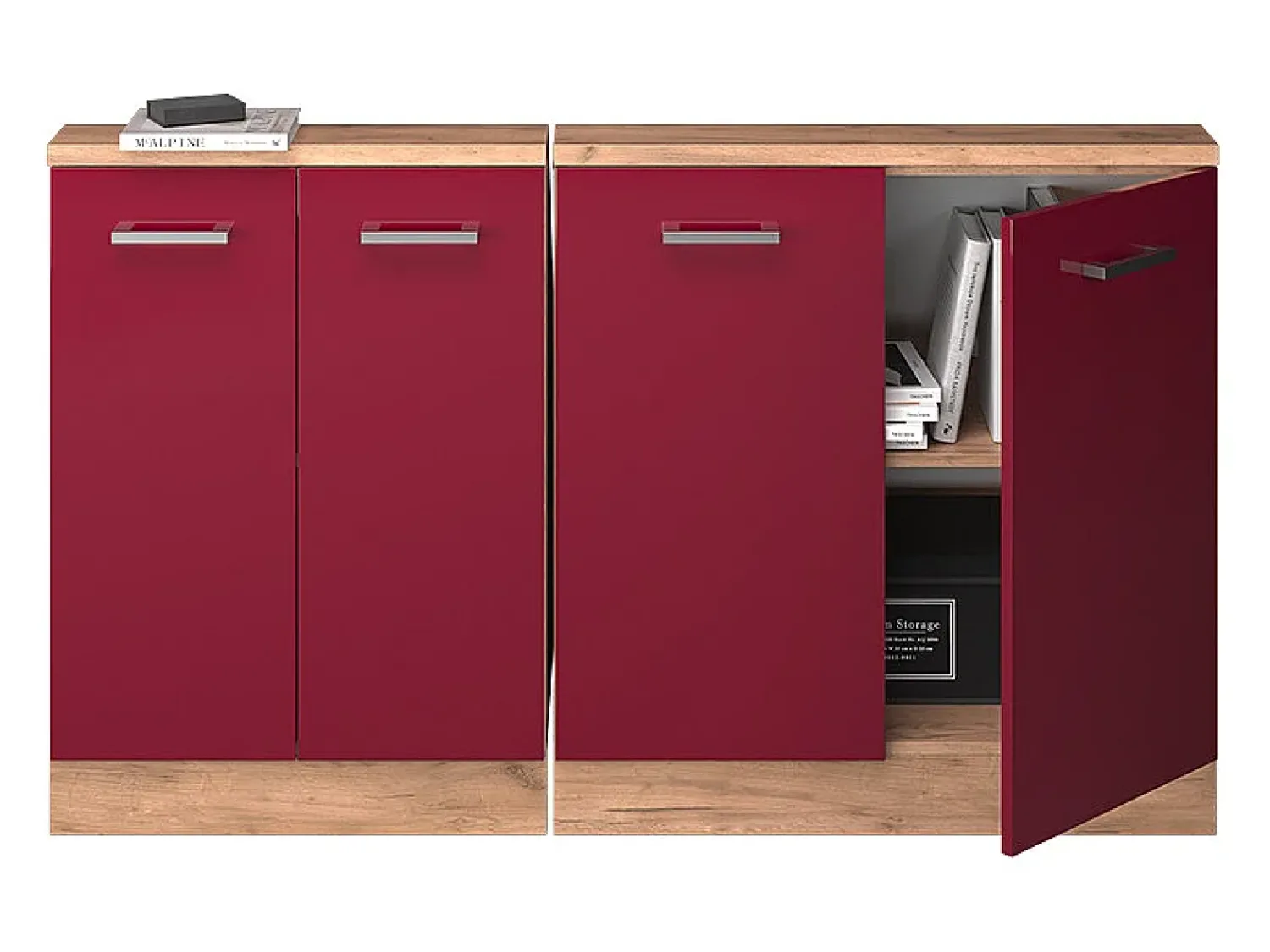 Móvel De Arrumação*Vicco Armário de cozinha para sótão inclinado alto brilho 140x46x81.6 r-line Vermelho