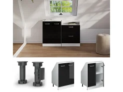 Móvel De Arrumação*Vicco Armário de cozinha para sótão inclinado alto brilho 60x46x81.6 r-line Preto