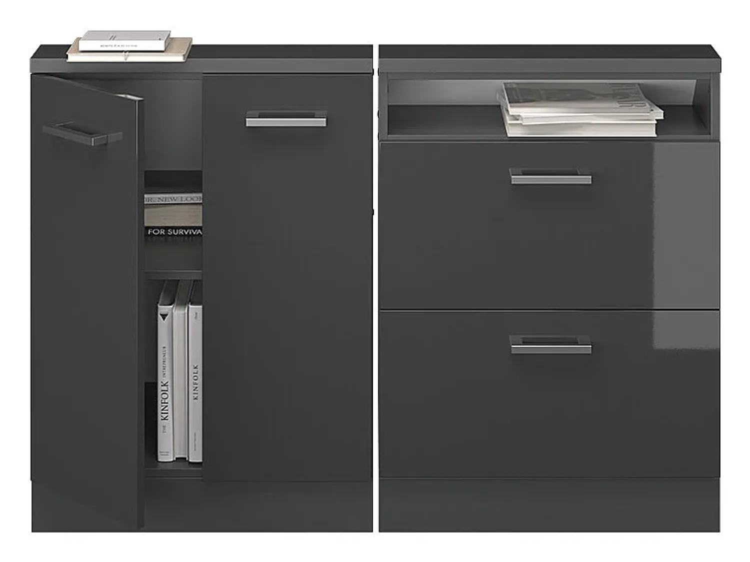Vicco Armário de cozinha para sótão inclinado antracite alto brilho 120x46x81.6 r-line^ Móvel De Arrumação