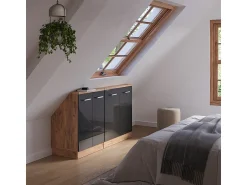 Móvel De Arrumação|Vicco Armário de cozinha para sótão inclinado antracite alto brilho 140x46x81.6 r-line Cinza antracite