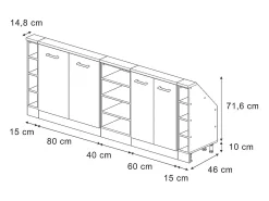 Best Vicco Armário de cozinha para sótão inclinado concreto 210x46x81.6 r-line Preto