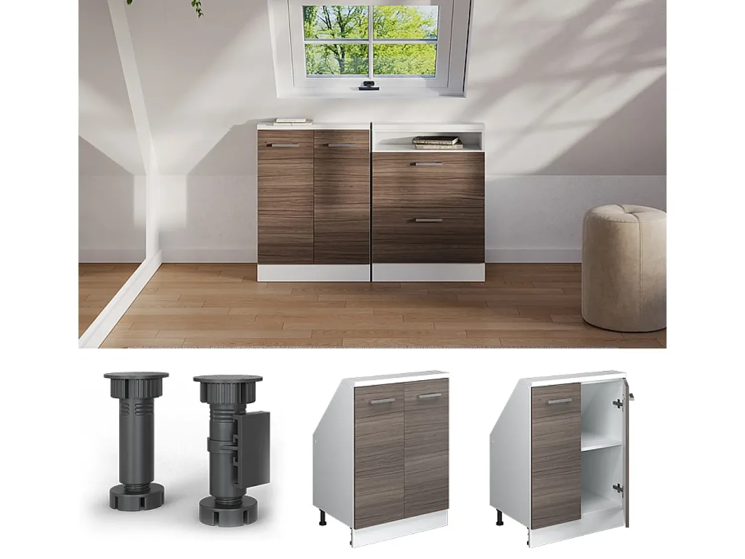 New Vicco Armário de cozinha para sótão inclinado cinza nobre 60x46x81.6 r-line Cinzento claro