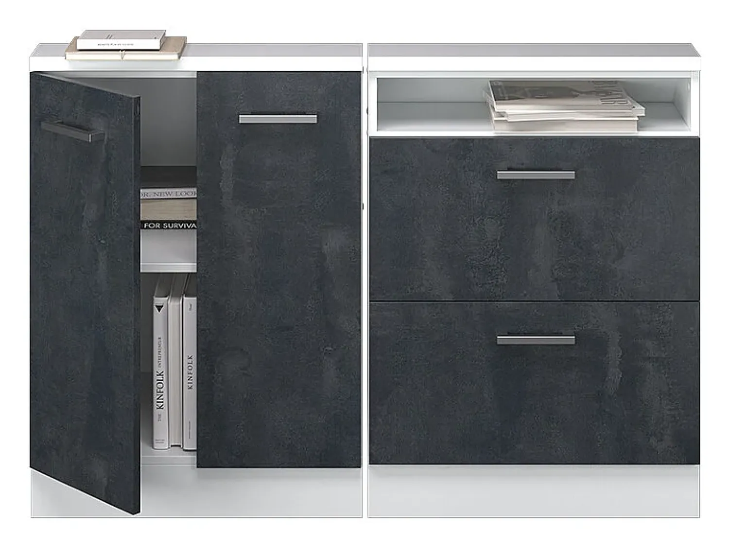Hot Vicco Armário de cozinha para sótão inclinado concreto 120x46x81.6 r-line Preto