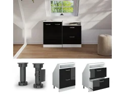 Best Vicco Armário de cozinha para sótão inclinado alto brilho 60x46x81.6 r-line Preto
