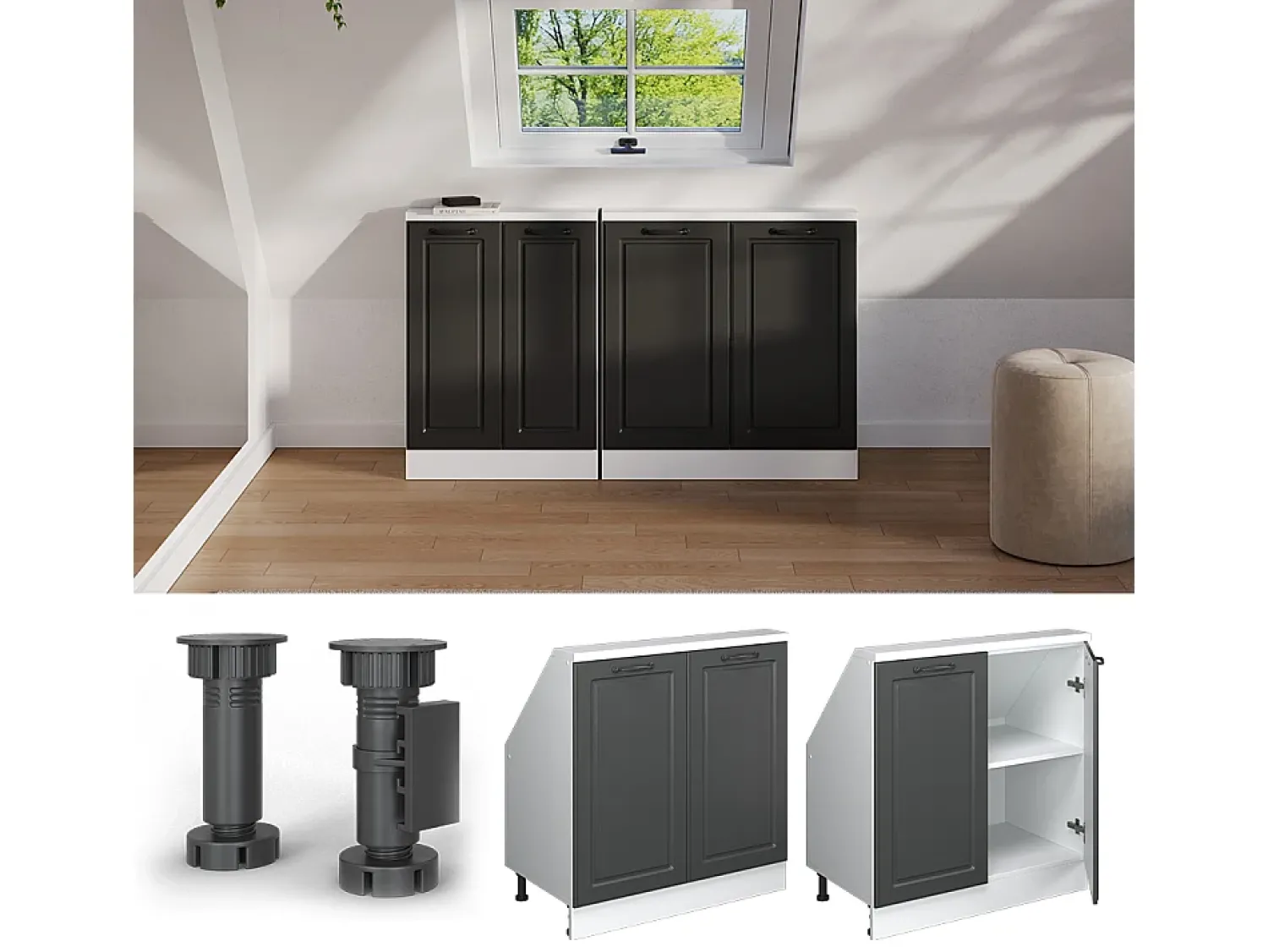 Móvel De Arrumação*Vicco Armário de cozinha para sótão inclinado casa de campo antracite 80x46x81.6 r-line Cinza antracite