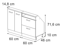 Vicco Armário de cozinha para sótão inclinado carvalho goldkraft 120x46x81.6 r-line^ Móvel De Arrumação