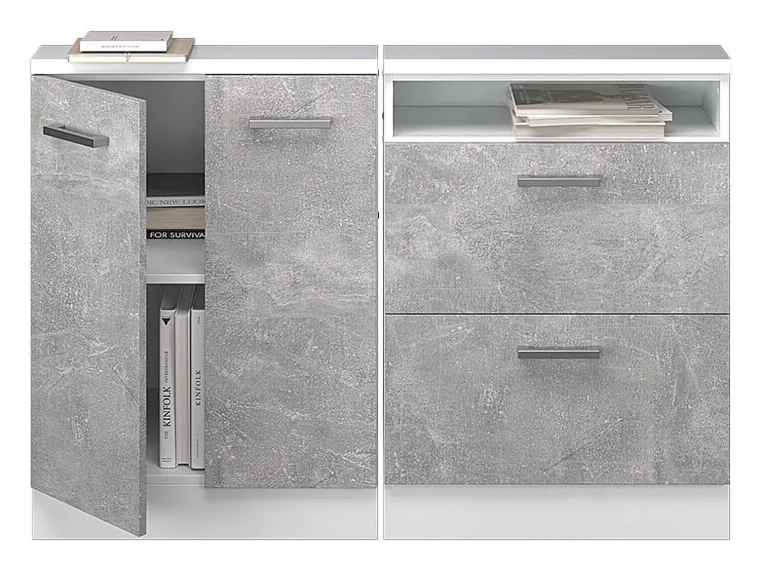 Móvel De Arrumação*Vicco Armário de cozinha para sótão inclinado betão 120x46x81.6 r-line Cinzento claro