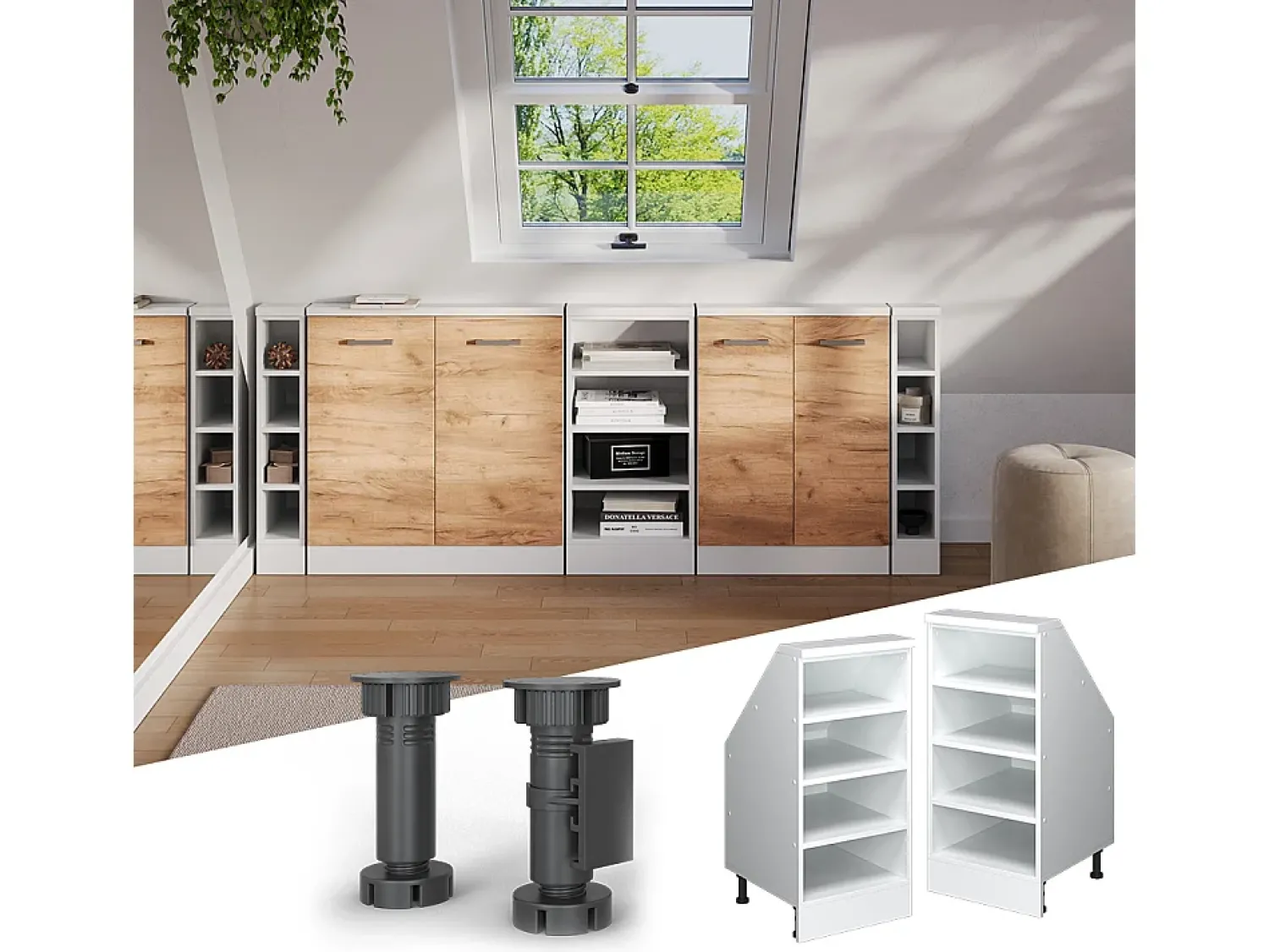 Móvel De Arrumação|Vicco Armário de cozinha para sótão inclinado 40x46x81.6 r-line Branco