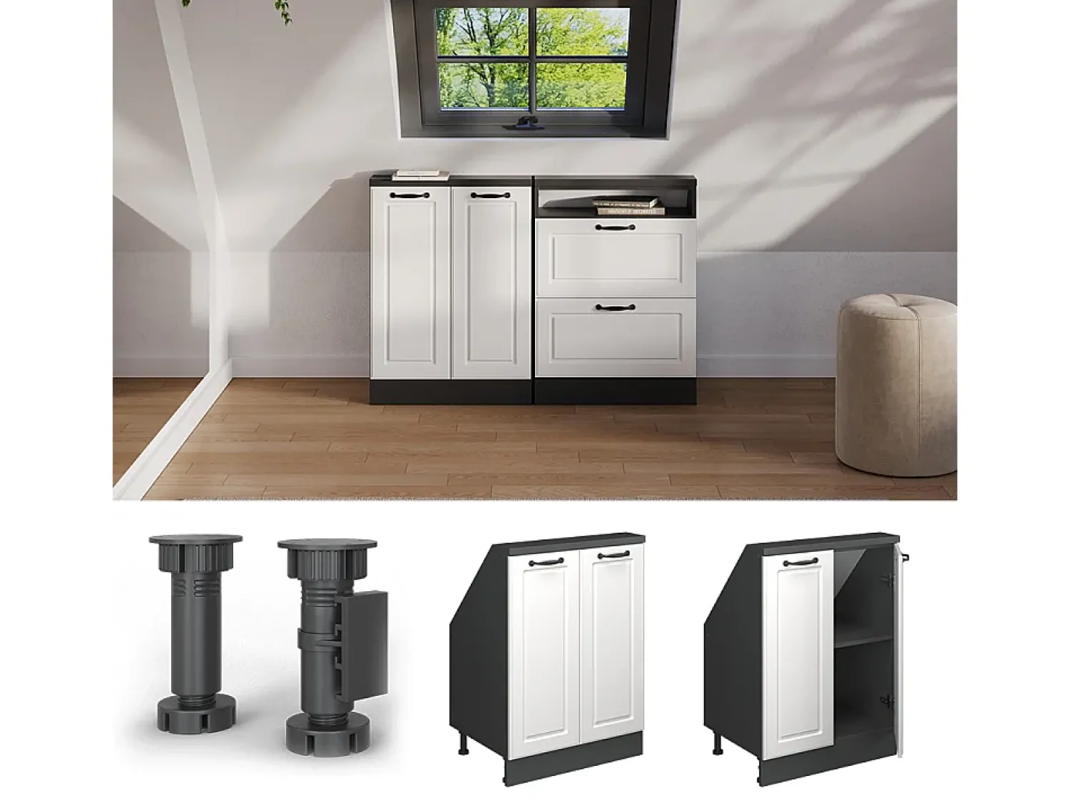 Vicco Armário de cozinha para sótão inclinado casa de campo branca 60x46x81.6 r-line^ Móvel De Arrumação