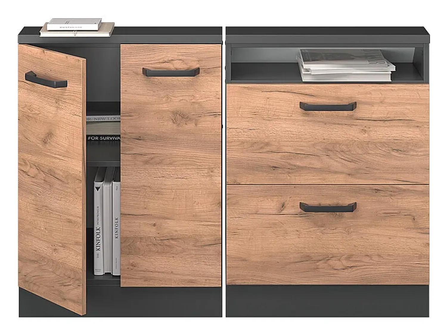 Móvel De Arrumação*Vicco Armário de cozinha para sótão inclinado carvalho goldkraft 120x46x81.6 r-line Natural escuro