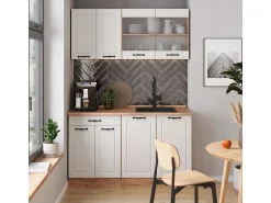 Clearance Vicco Armário de cozinha para sótão inclinado casa de campo branca 140x46x81.6 r-line Branco sujo