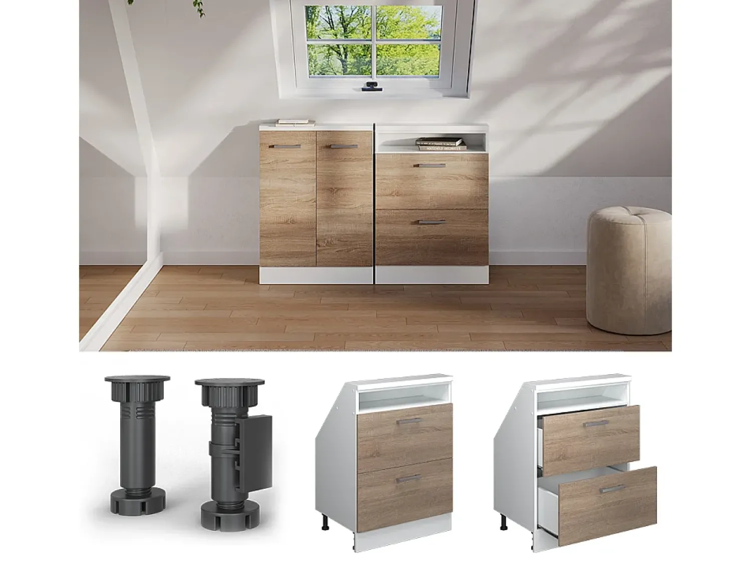 Móvel De Arrumação*Vicco Armário de cozinha para sótão inclinado sonoma 60x46x81.6 r-line Natural claro