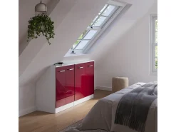 Móvel De Arrumação|Vicco Armário de cozinha para sótão inclinado brilhante/branco 140x46x81.6 r-line Vermelho
