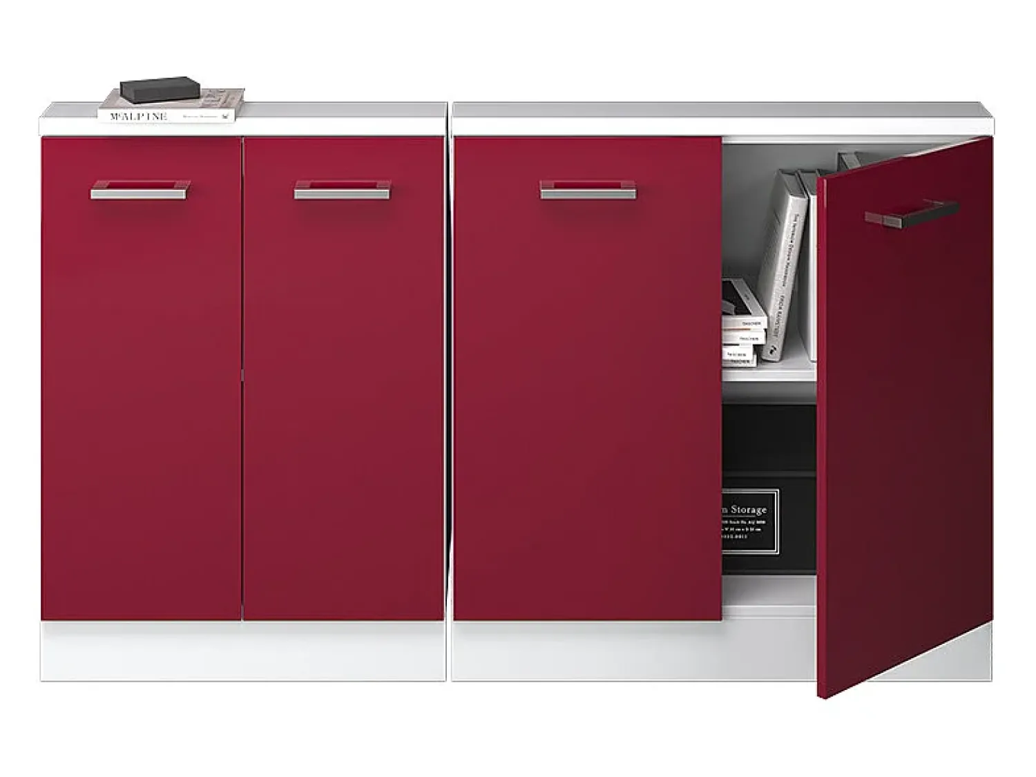 Móvel De Arrumação|Vicco Armário de cozinha para sótão inclinado brilhante/branco 140x46x81.6 r-line Vermelho