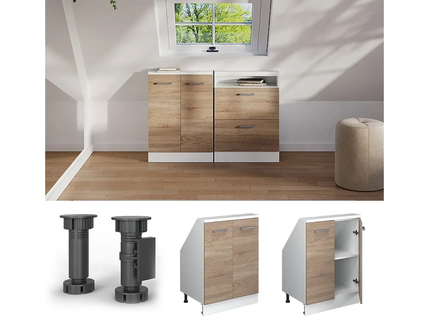 Sale Vicco Armário de cozinha para sótão inclinado sonoma 60x46x81.6 r-line Natural claro