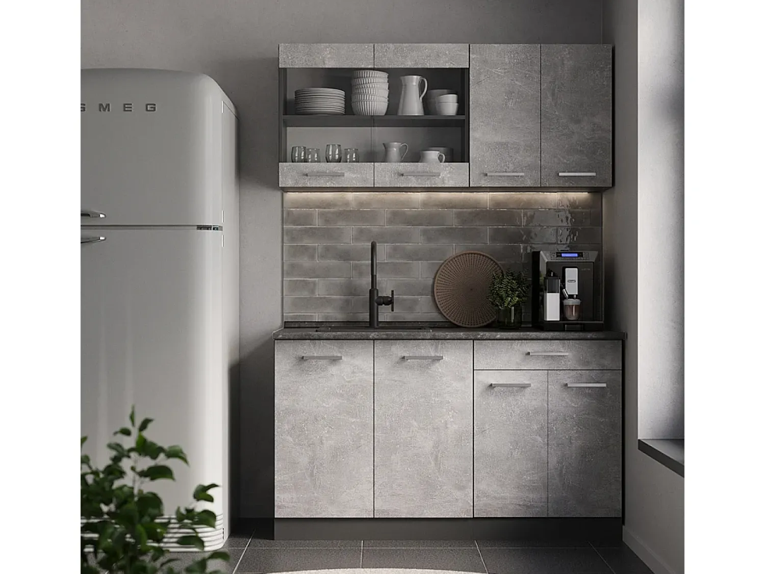 Móvel De Arrumação*Vicco Armário de cozinha para sótão inclinado betão 60x46x81.6 r-line Cinzento claro