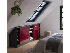 Móvel De Arrumação*Vicco Armário de cozinha para sótão inclinado alto brilho 210x46x81.6 r-line Vermelho