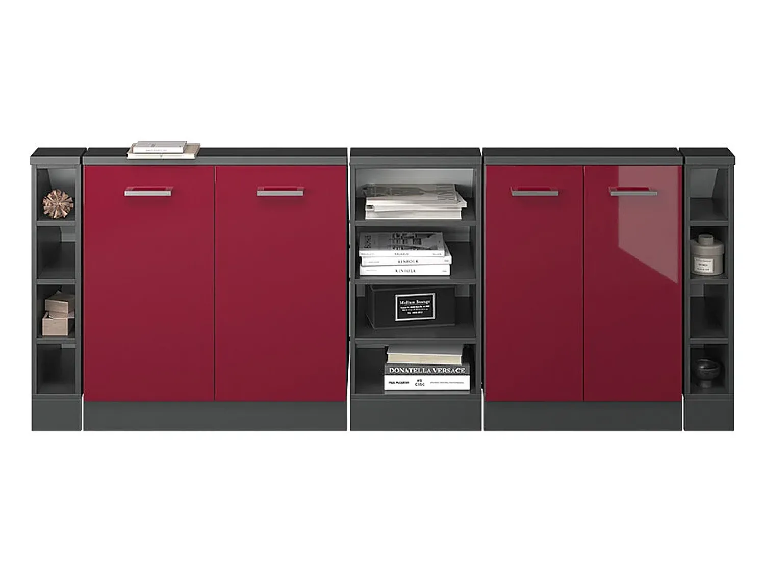 Móvel De Arrumação*Vicco Armário de cozinha para sótão inclinado alto brilho 210x46x81.6 r-line Vermelho