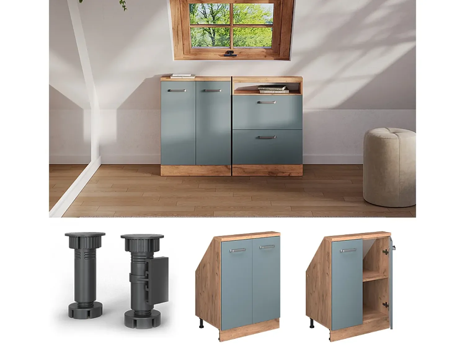 Móvel De Arrumação*Vicco Armário de cozinha para sótão inclinado -cinza 60x46x81.6 r-line Azul