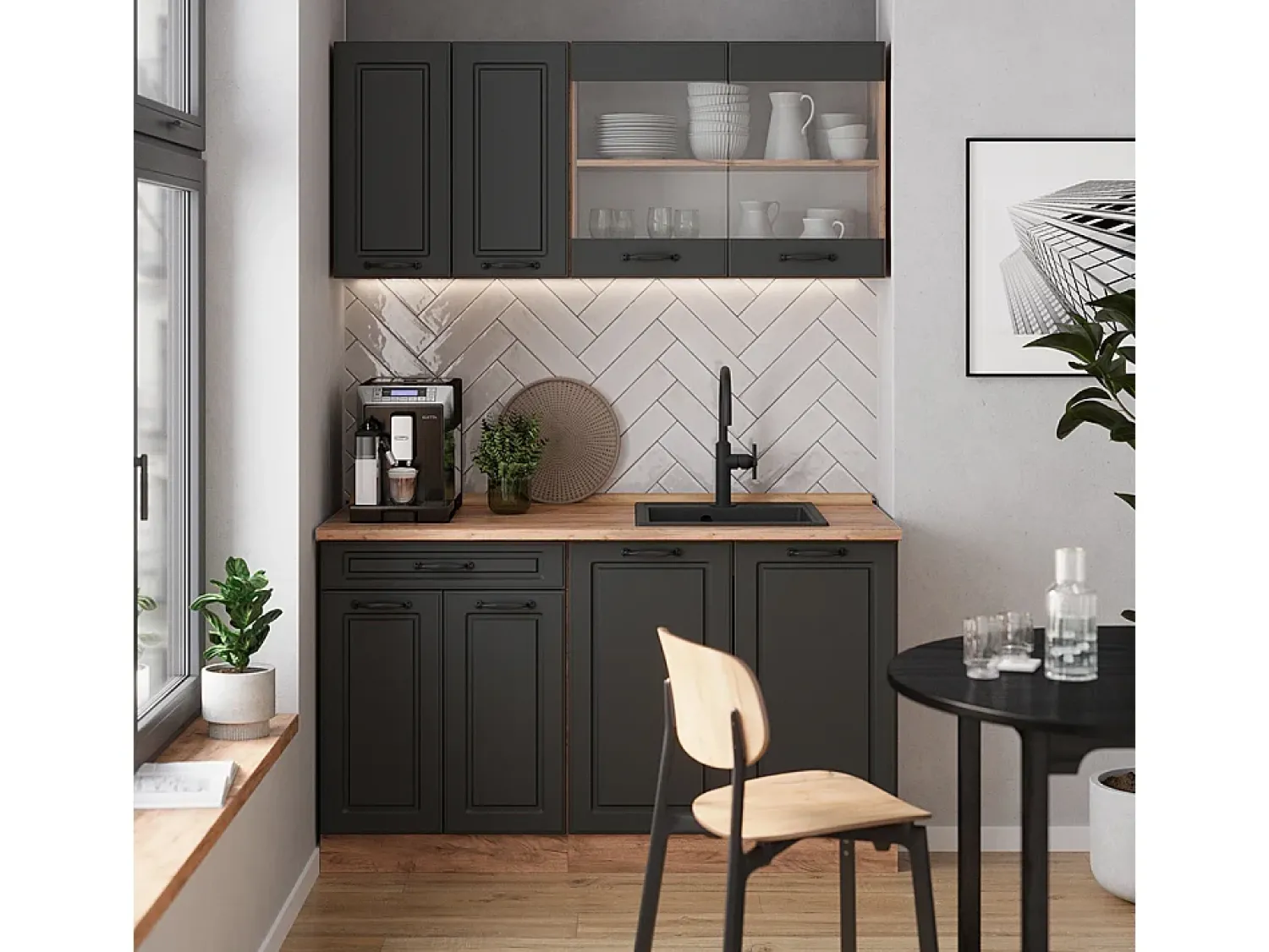 Móvel De Arrumação*Vicco Armário de cozinha para sótão inclinado casa de campo antracite 140x46x81.6 r-line Cinza antracite
