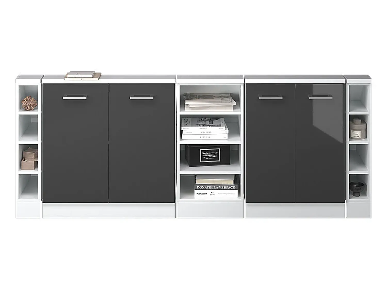 Hot Vicco Armário de cozinha para sótão inclinado antracite alto brilho 210x46x81.6 r-line Cinza antracite