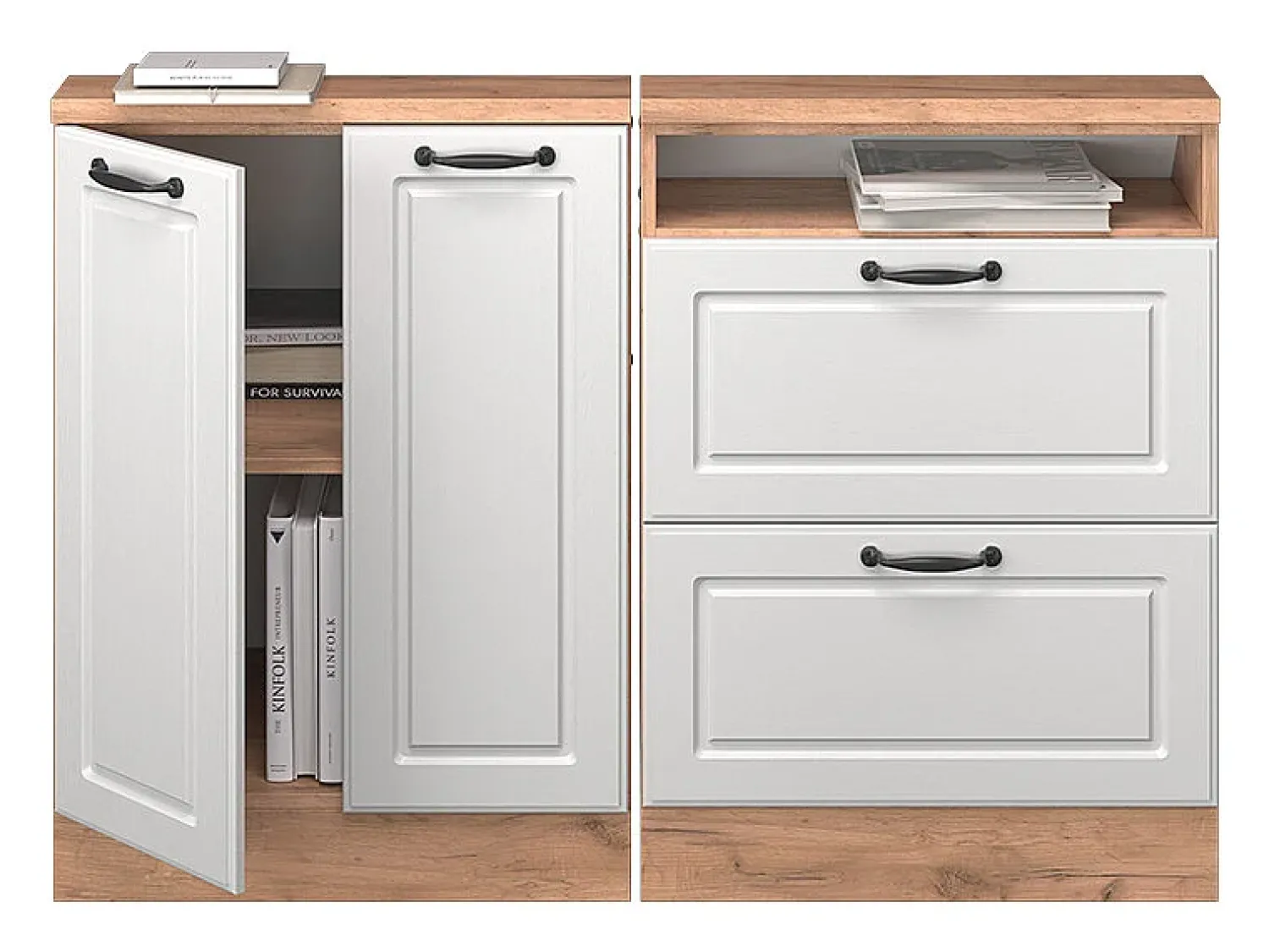 Discount Vicco Armário de cozinha para sótão inclinado casa de campo branca 120x46x81.6 r-line Branco sujo