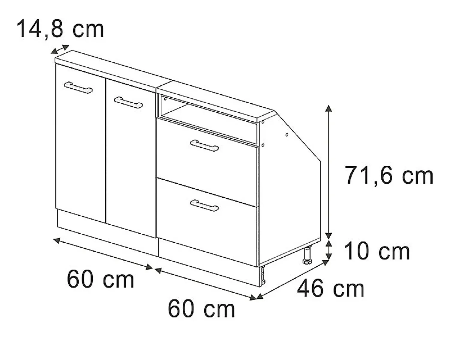 Vicco Armário de cozinha para sótão inclinado cinza nobre 120x46x81.6 r-line^ Móvel De Arrumação